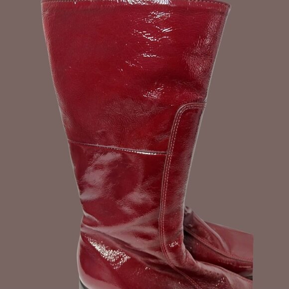 La Canadienne Patent Leather Waterproof  Square Toe Mid-Calf Boots Burgundy  8.5 - Picture 10 of 16